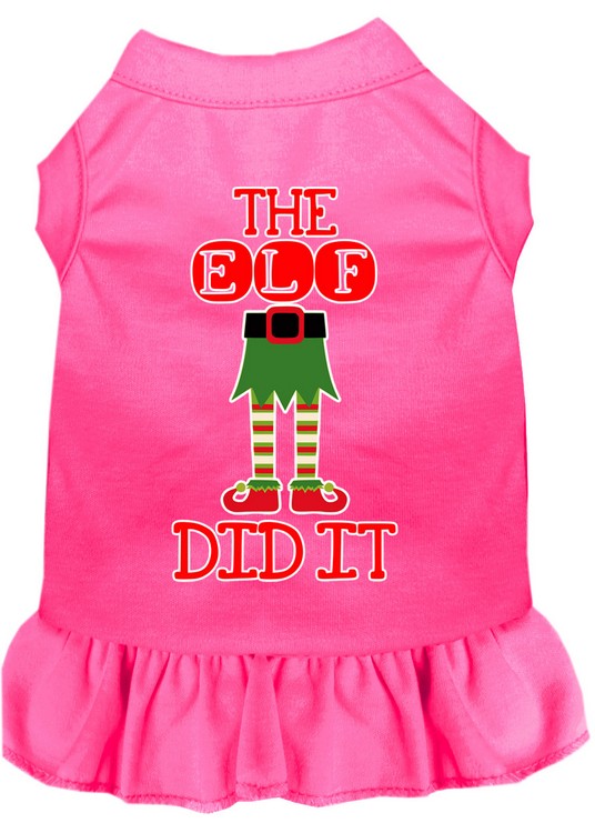 The Elf Did It Screen Print Dog Dress Bright Pink XL